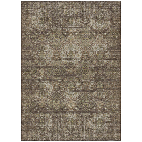 8' X 10' Chocolate And Brown Floral Washable Indoor Outdoor Area Rug