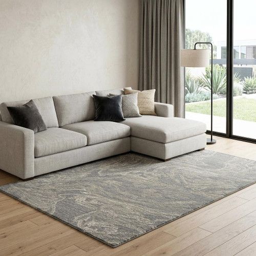 8' X 10' Gray Beige And Ivory Wool Abstract Hand Tufted Area Rug