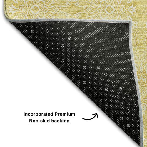 10' X 14' Amber And Ivory Floral Washable Area Rug With UV Protection