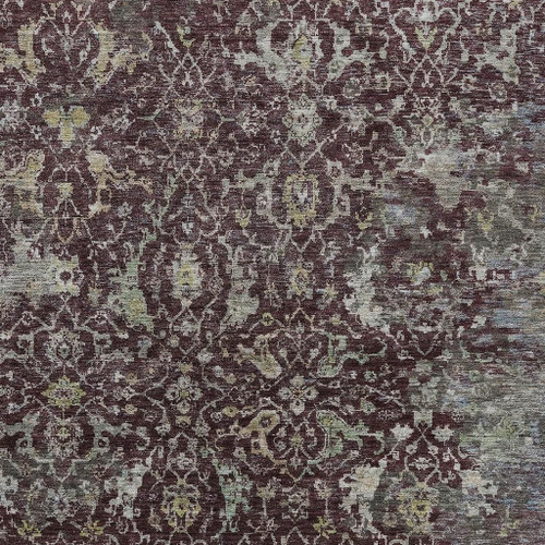 10' X 14' Burgundy And Gray Damask Washable Indoor Outdoor Area Rug
