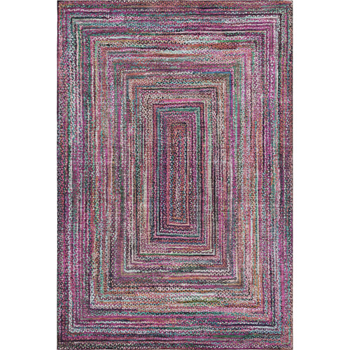 10' X 14' Pink Blue And Orange Geometric Washable Area Rug With UV Protection