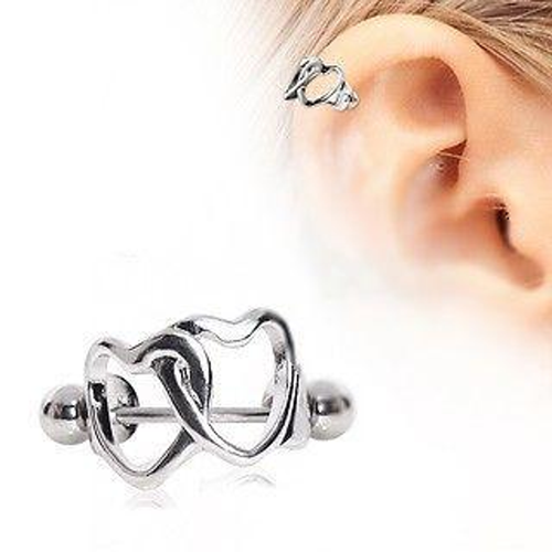Interlocking Hearts Cartilage Cuff - Heart Cartilage Piercing - Surgical Steel