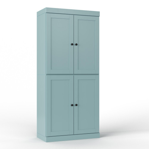 32" Aqua Solid Wood Free Standing Four Door Linen Cabinet
