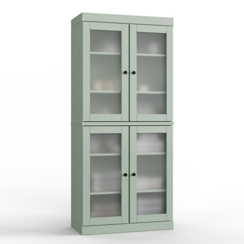 32" Sage Solid Wood Glass Panel Inlay Double Door Linen Cabinet