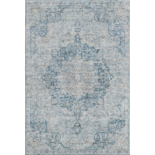 10' X 14' Blue And Ivory Floral Washable Area Rug With UV Protection