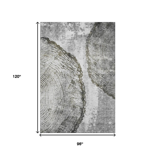 8' X 10' Gray And Ivory Woodland Lodge Washable Area Rug With UV Protection
