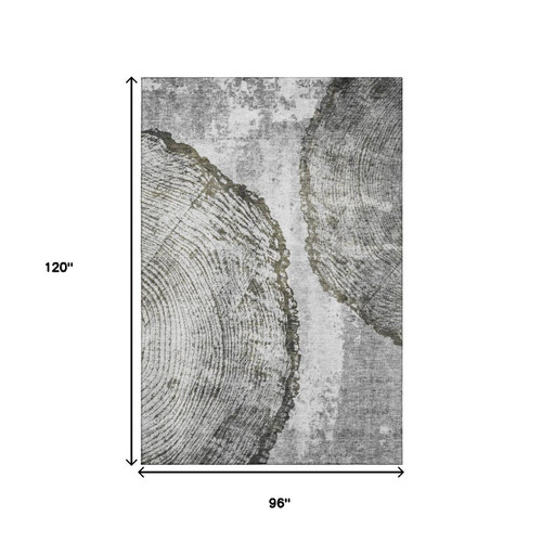 8' X 10' Gray And Ivory Woodland Lodge Washable Area Rug With UV Protection
