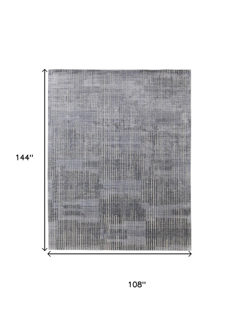 9' X 12' Blue Ivory And Gray Abstract Hand Woven Distressed Area Rug