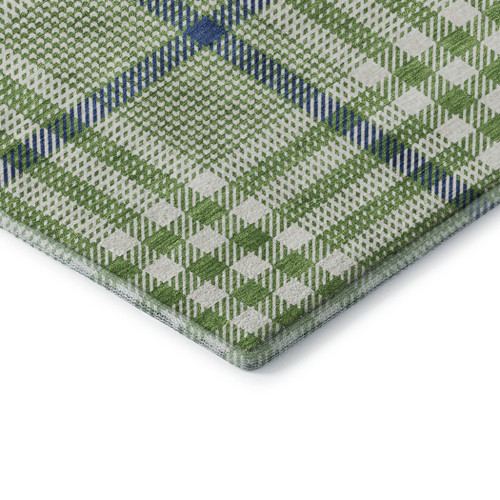 5' X 8' Green Ivory And Blue Plaid Washable Area Rug With UV Protection