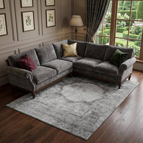 9' X 12' Gray And Silver Oriental Washable Area Rug With UV Protection