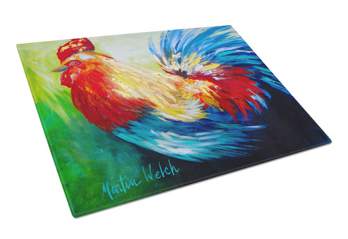 Rooster Chief Big Feathers Bird Glass Cutting Board Large