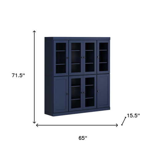 72" Navy Blue Solid Wood 8 Pantry Or Storage Closet