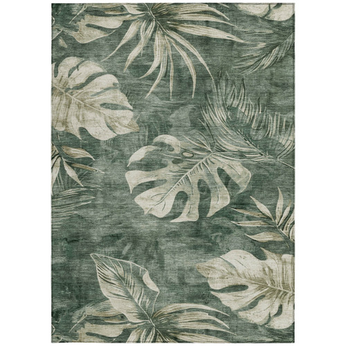 10' X 14' Fern Green And Sage Floral Washable Indoor Outdoor Area Rug