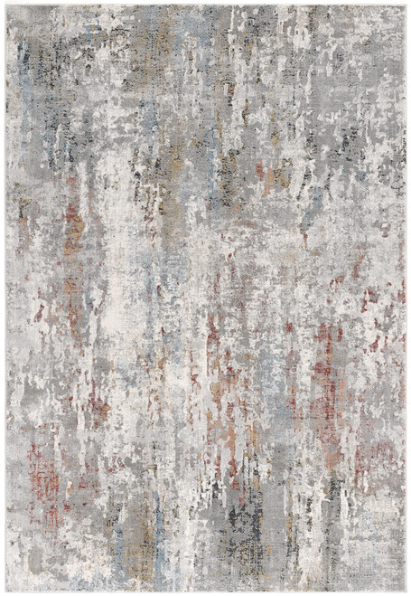 2' X 4' Gray Ivory And Red Abstract Area Rug