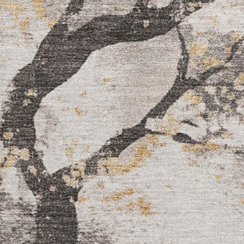 10' X 14' Beige Gold And Charcoal Floral Washable Area Rug With UV Protection