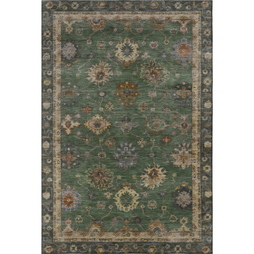 8' X 10' Fern Green And Gold Oriental Washable Area Rug With UV Protection