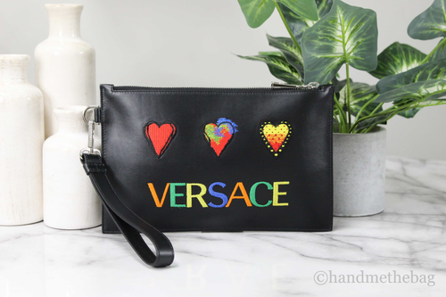 Versace Leather Embroidered Heart Patch Clutch