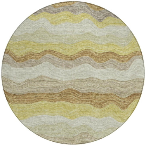 8' Wheat Khaki And Beige Round Striped Washable Indoor Outdoor Area Rug
