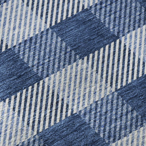 8' X 10' Navy Blue And Ivory Plaid Washable Area Rug With UV Protection