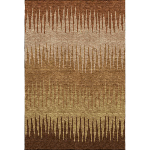10' X 14' Rust Copper And Beige Striped Washable Area Rug With UV Protection