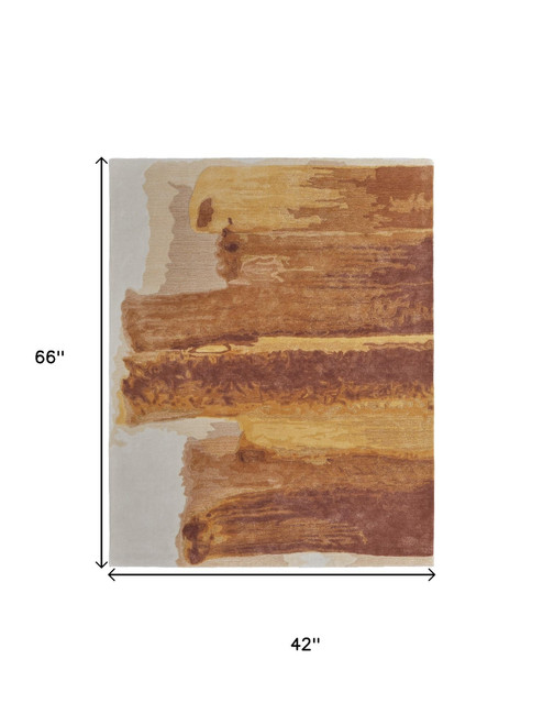 4' X 6' Ivory Red and Orange Abstract Hand Tufted Area Rug