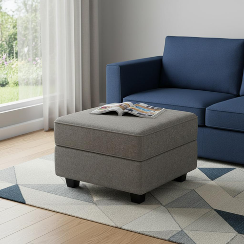 26" Light Gray and Black Polyester Blend Storage Ottoman