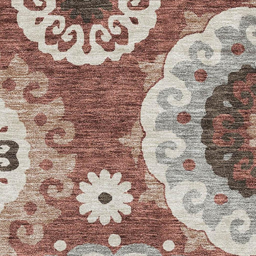 3' X 5' Rust Gray And Beige Medallion Washable Area Rug With UV Protection