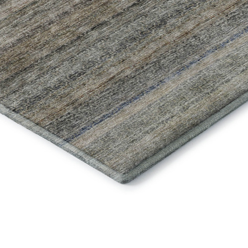 8' Taupe Beige And Blue Striped Washable Round Rug With UV Protection