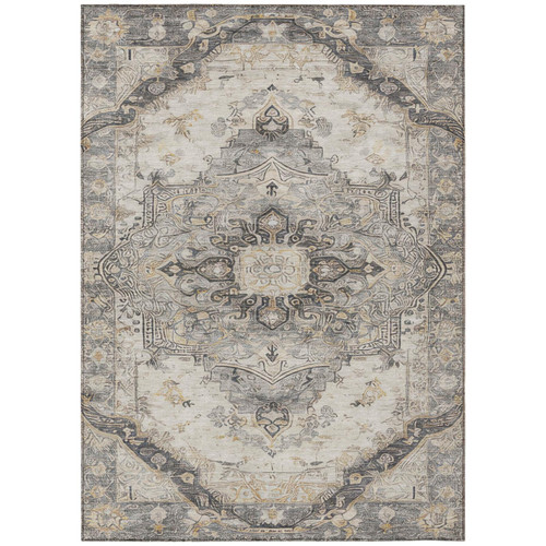 8' X 10' Silver And Gray Floral Medallion Washable Indoor Outdoor Area Rug