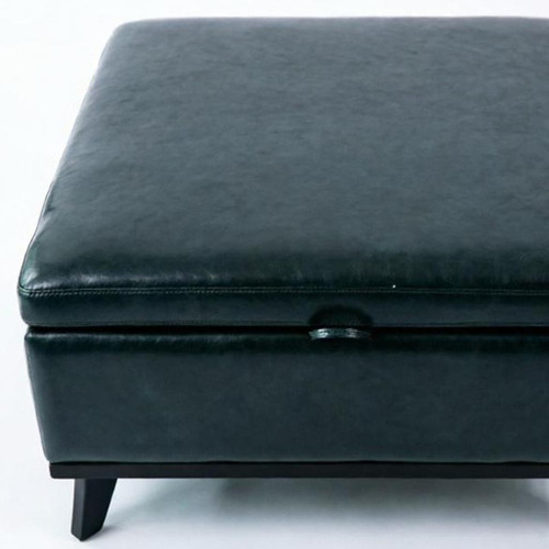 37" Blue and Black Rolling Faux Leather Storage Ottoman