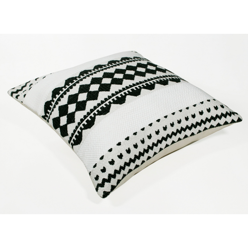 20" Black And Ivory Geometric Cotton Blend Throw Pillow Cover
