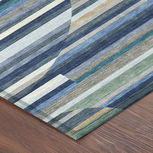 3' X 5' Navy Blue And Sky Blue Striped Washable Indoor Outdoor Area Rug