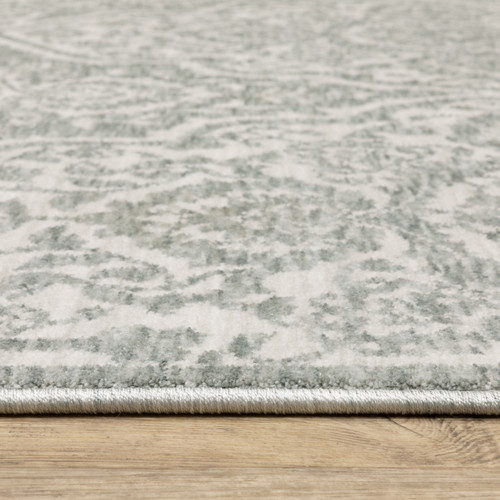 8' Teal And Ivory Medallion Runner Rug With Fringe