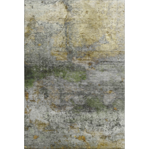 3' X 5' Olive Green And Gold Abstract Washable Area Rug With UV Protection