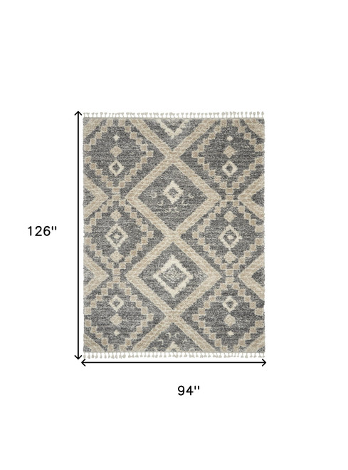 8' X 11' Gray Geometric Shag Area Rug