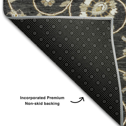 3' X 5' Black Ivory And Gray Moroccan Washable Area Rug With UV Protection