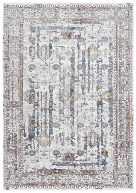 9' X 12' Ivory Blue Orange Red And Gray Oriental Area Rug
