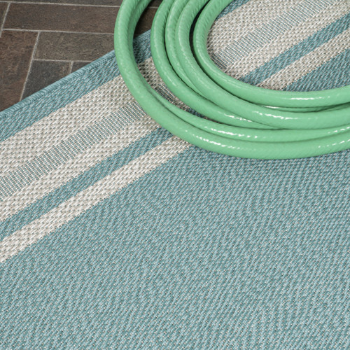 8' Aqua And Beige Indoor Outdoor Runner Rug