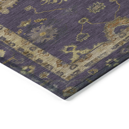 3' X 5' Eggplant And Gold Floral Washable Indoor Outdoor Area Rug