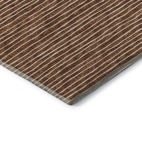 3' X 5' Rust And Ivory Striped Washable Area Rug With UV Protection
