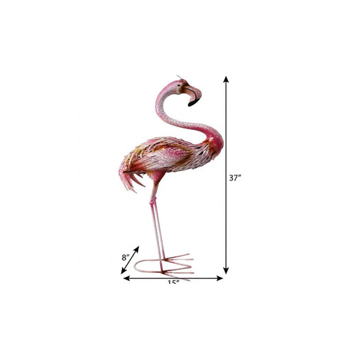 37" Pink And Yellow Metal Flamingo Garden Accents Accessories