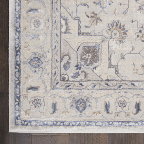 8' Ivory Blue And Gray Floral Non Skid Runner Rug