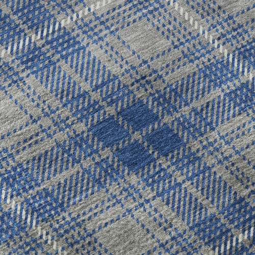 3' X 5' Gray Blue And Ivory Plaid Washable Area Rug With UV Protection