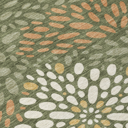 8' Olive Green And Green Round Abstract Washable Indoor Outdoor Area Rug