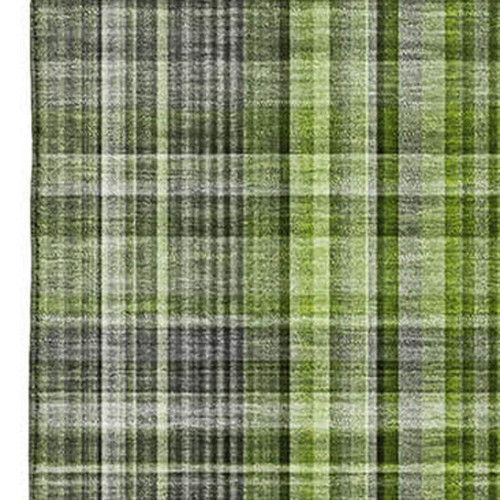 9' X 12' Green Gray And Ivory Plaid Washable Area Rug With UV Protection