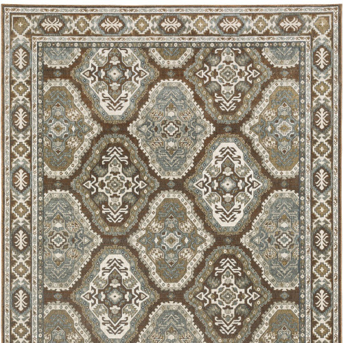 8' X 11' Ivory And Blue Medallion Area Rug