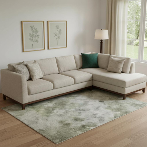 9' X 12' Green And Sage Abstract Washable Area Rug With UV Protection
