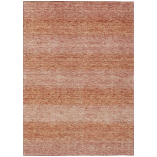 8' X 10' Terra Cotta And Peach Striped Washable Indoor Outdoor Area Rug