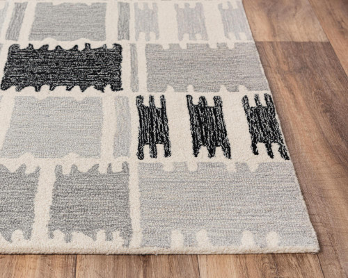 5' X 8' Gray Ivory And Charcoal Wool Geometric Hand Tufted Area Rug