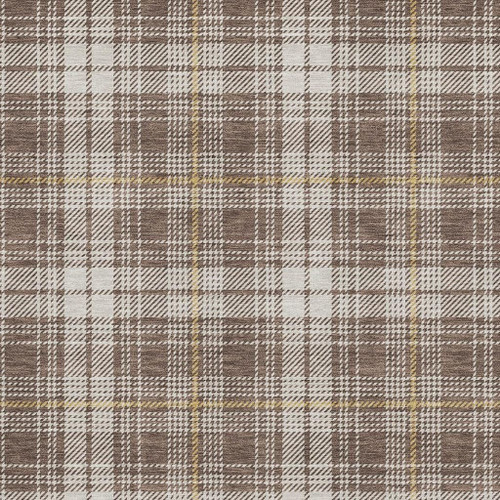 9' X 12' Brown Ivory And Gold Plaid Washable Area Rug With UV Protection